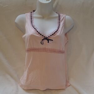 Pink Camisole Top with Black Lace Trim